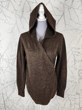 Betabrand Brown 60% Wool Blend Knit Hooded Wrap Cardigan